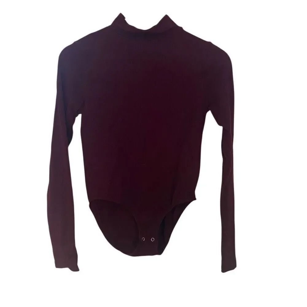 Unbranded Bodysuit turtle neck long sleeve S/M ribbed red wine